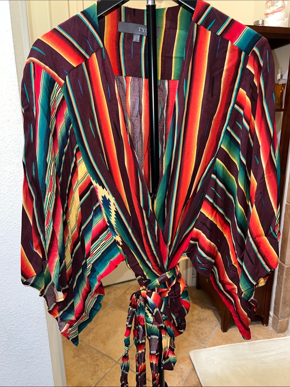TYL Multicolor Striped Tie-Front Women's Top - Red/Green/Yellow